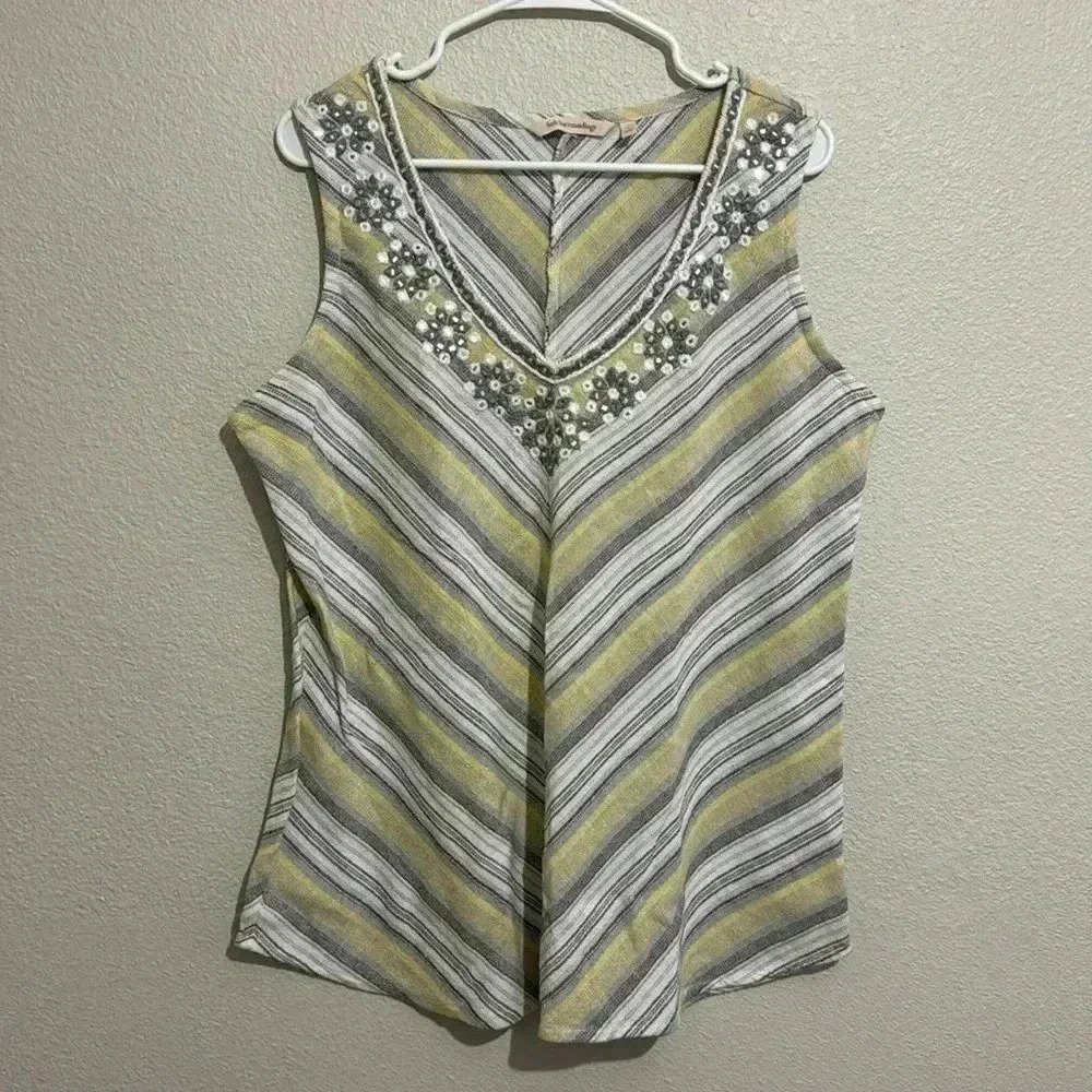Soft Surroundings Chevron V-Neck Embroidered Sleeveless Top